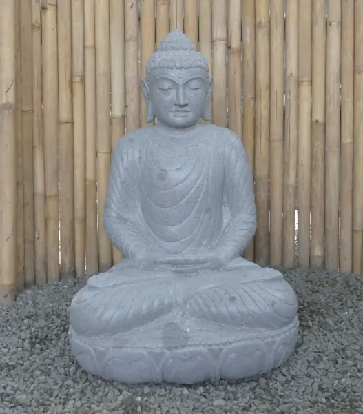 Artikelbild 1 des Artikels “Sitzender Buddha aus Flussstein in Dhyana-Stellung - Geste der Meditation, H. 81cm. “